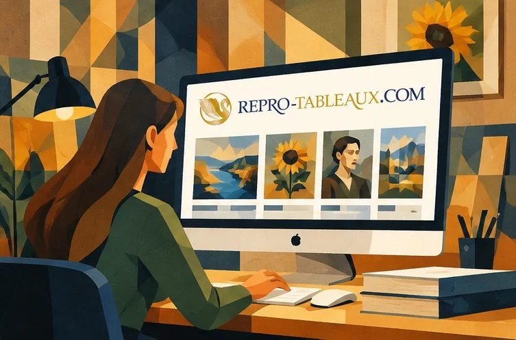 Illustration : travail sur la boutique repro-tableaux.com, entouré de reproductions encadrées