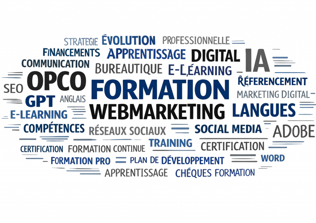 nuage transparent de mots-clés formation professionnelle